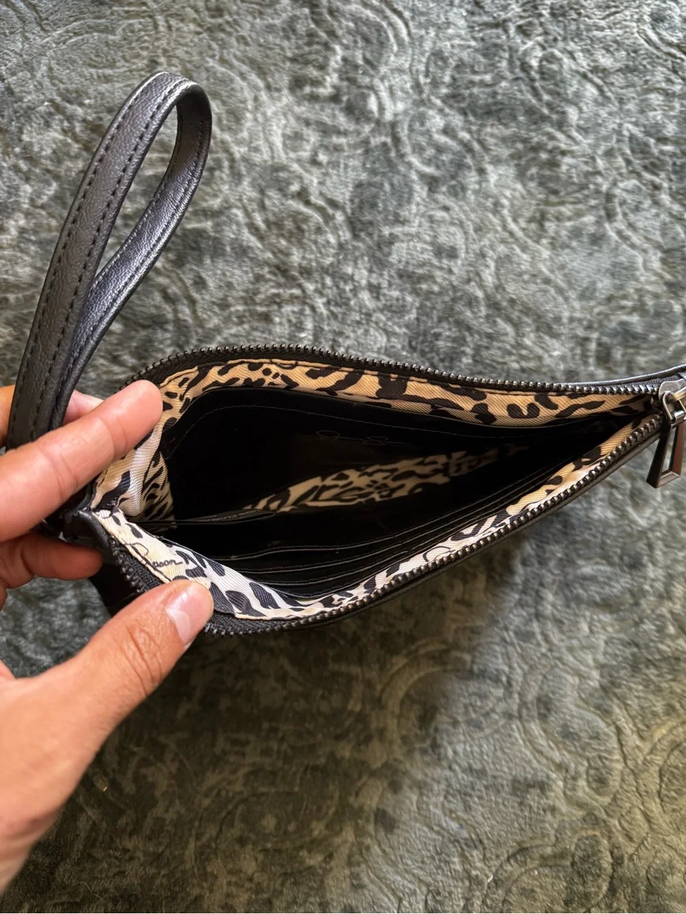 Jessica Simpson Black Leather Wristlet with Silver Accents